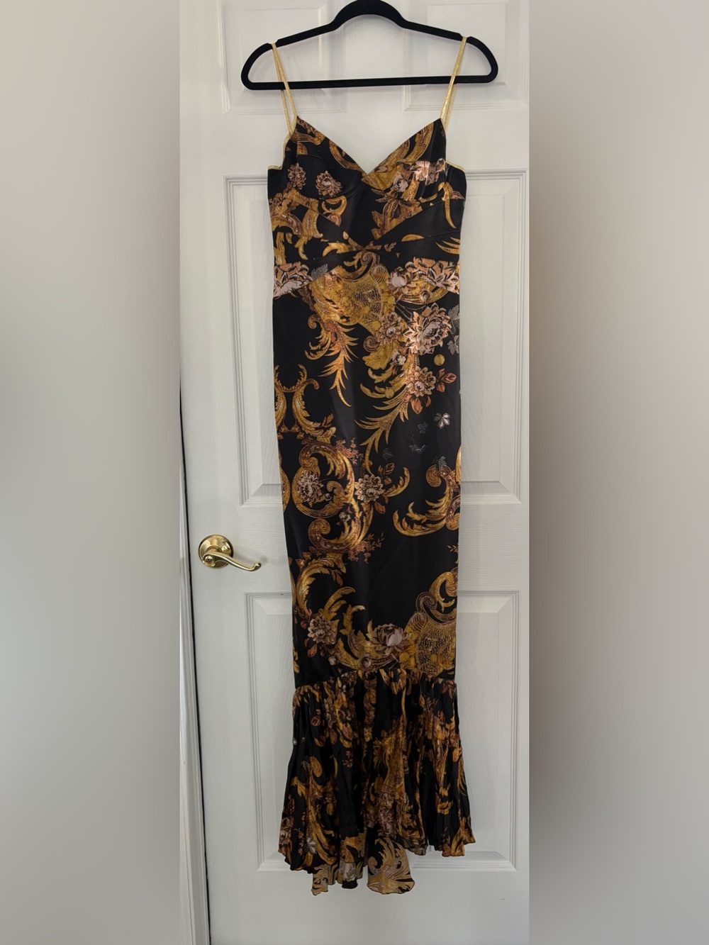 VINTAGE JUST ROBERTO CAVALLI FLEUR BAROQUE MERMAID DRESS 44/8  BLACK GOLD SULTRY